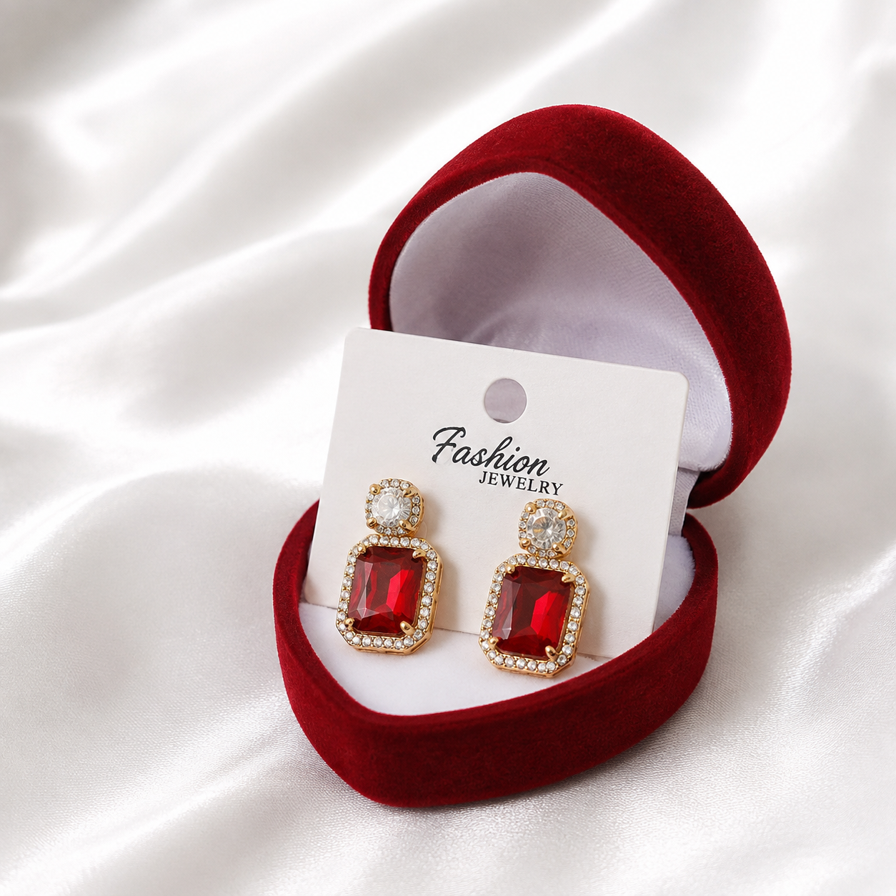 Premium Red Crystal Earrings – Opal Aura