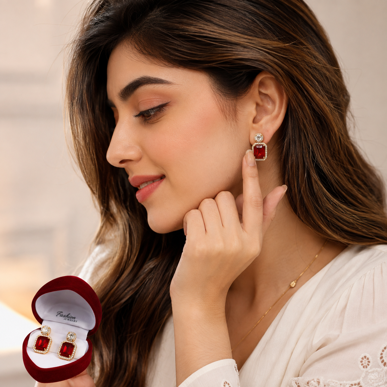 Premium Red Crystal Earrings – Opal Aura