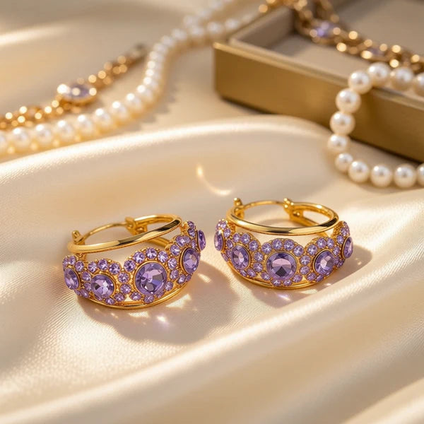 Diamond zircon earrings(gold plated)